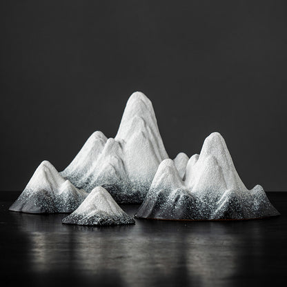 Ceramic Snow Mountain Miniature - Zen Home Decor for Tabletop & Aquarium (Handcrafted Chinese-Style Landscape)
