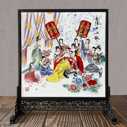 Jingdezhen Porcelain Wall Art - Chinese Famille Rose Ceramic Panel with Frame (36x30cm, 8 Classic Designs)