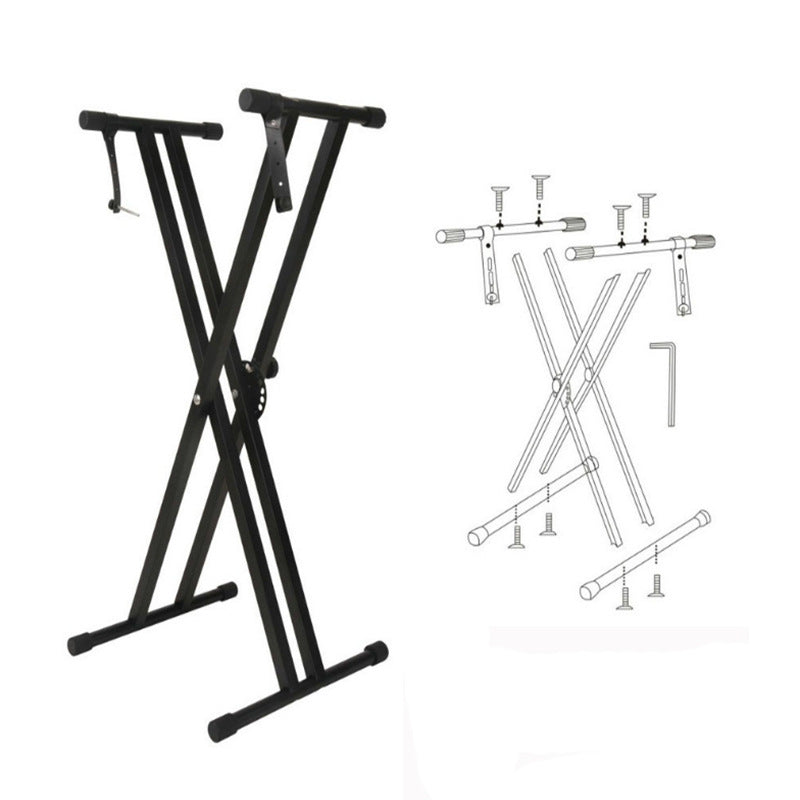 Adjustable Double-Braced Keyboard Stand - Foldable X-Type with 7 Height Settings (31-96cm) & Non-Slip Pads