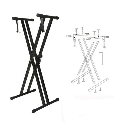 Adjustable Double-Braced Keyboard Stand - Foldable X-Type with 7 Height Settings (31-96cm) & Non-Slip Pads