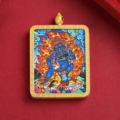 Golden Mahakala Pendant Necklace – Nepalese Thangka Gawu Box Decorative Pendant