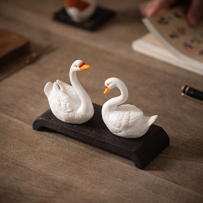 Ceramic Swan Decor Set - Elegant White Swan Figurines for Home, Office, or Fish Tank Landscape (Pair)