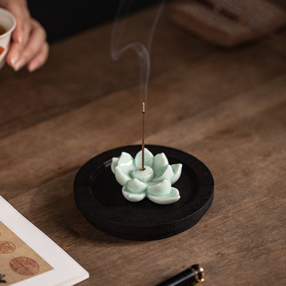 Lotus Ceramic Incense Holder - Zen Meditation Stick Incense Burner for Home & Tea Table (With Stable Base)