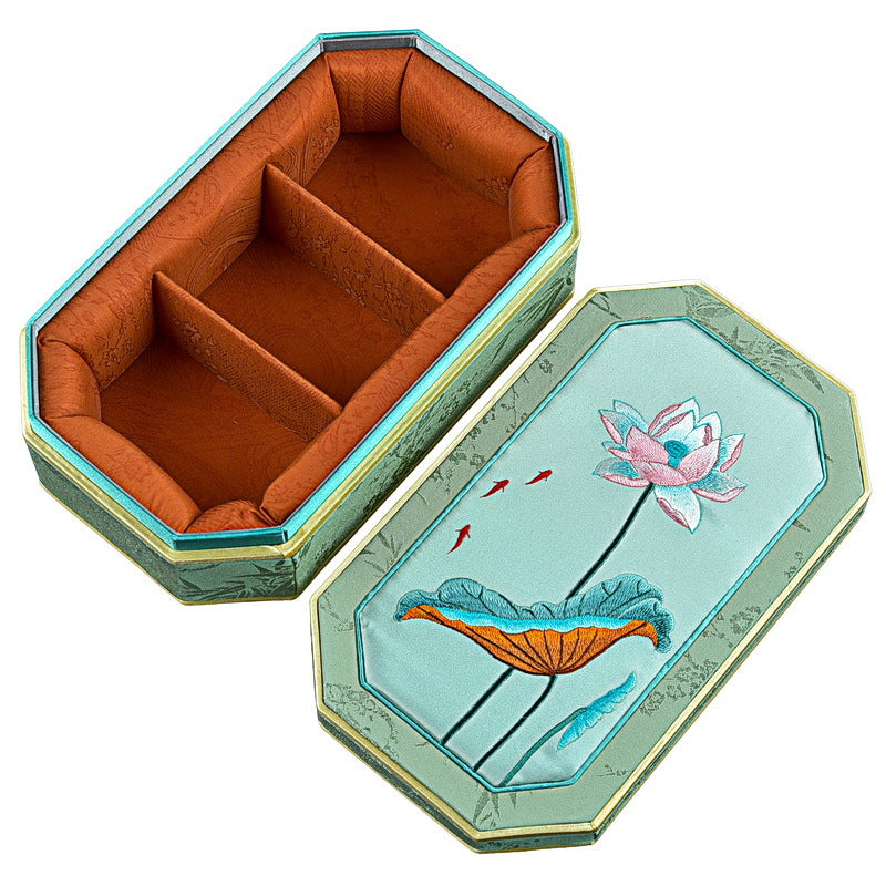 High-End Octagonal Embroidered Jewelry Box – Elegant Handcrafted Jewelry Tray