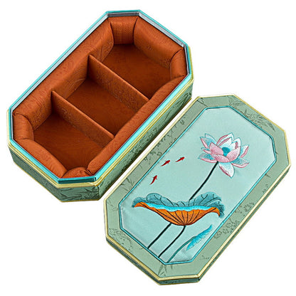 High-End Octagonal Embroidered Jewelry Box – Elegant Handcrafted Jewelry Tray