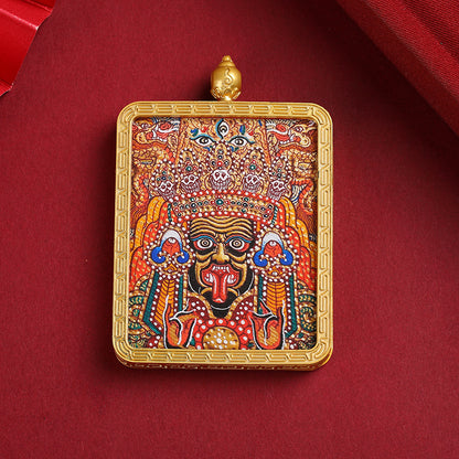Zaki Ram Tibetan Thangka Pendant – Golden Square Pendant with Sacred Artwork