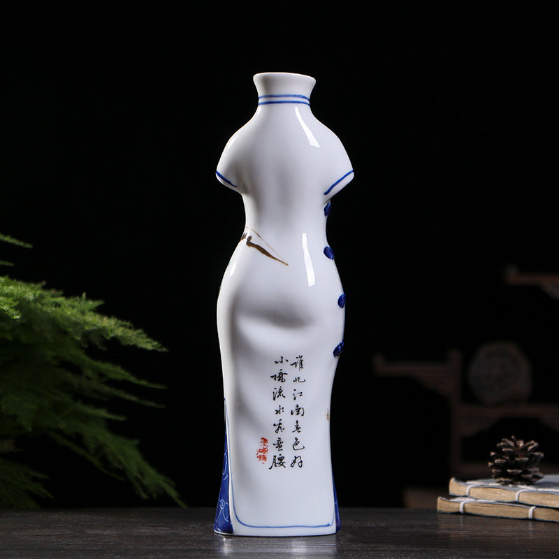 Jingdezhen Hand-Painted Porcelain Vases - Qipao-Inspired Home Decor (3 Floral Designs: Peony/Magnolia/Chrysanthemum)