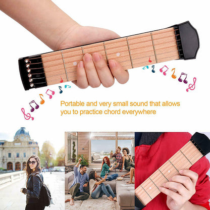 Portable 6-String Guitar Trainer - Chord Practice Tool with Steel Strings (Not a Real Guitar, 17.7" Practice Neck)