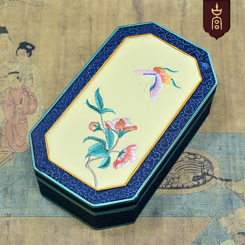 High-End Octagonal Embroidered Jewelry Box – Elegant Handcrafted Jewelry Tray