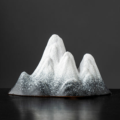 Ceramic Snow Mountain Miniature - Zen Home Decor for Tabletop & Aquarium (Handcrafted Chinese-Style Landscape)