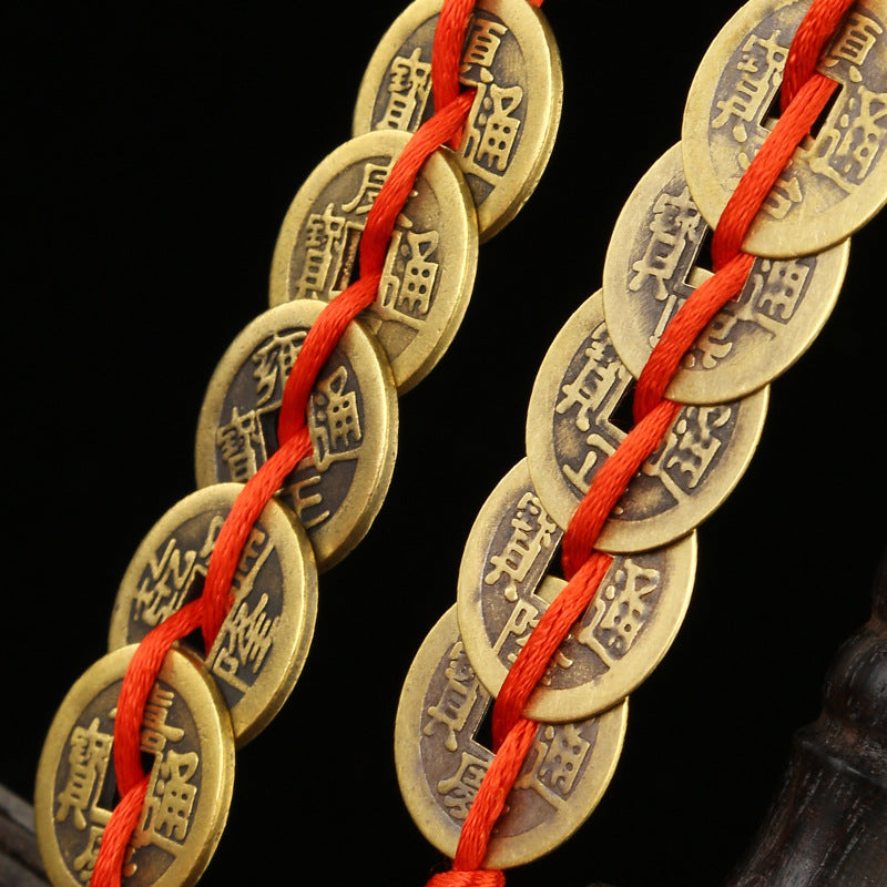 Handmade Feng Shui Hanging Antique Five Emperors Qi Coin Car Decor with Fulu Tassel
