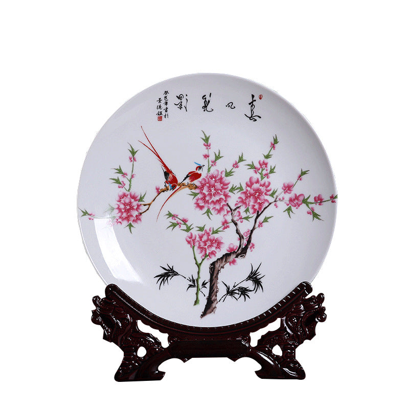 Jingdezhen Ceramic Wall Plate - Hand-Painted Porcelain Decor (25cm Diameter, 14 Auspicious Designs, 1000g)