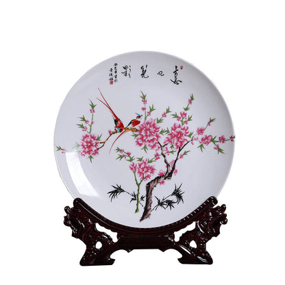Jingdezhen Ceramic Wall Plate - Hand-Painted Porcelain Decor (25cm Diameter, 14 Auspicious Designs, 1000g)