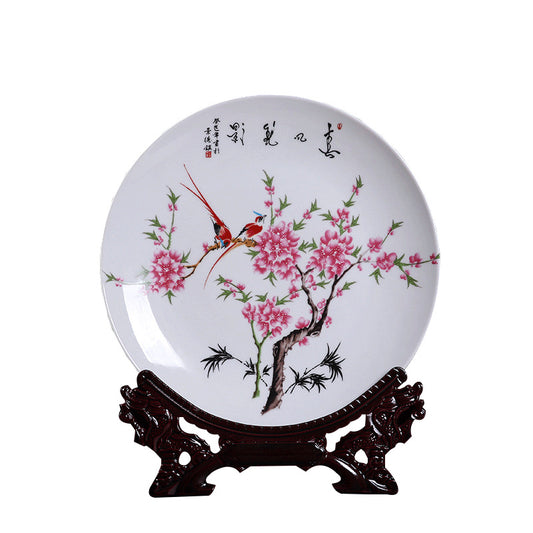 Jingdezhen Ceramic Wall Plate - Hand-Painted Porcelain Decor (25cm Diameter, 14 Auspicious Designs, 1000g)