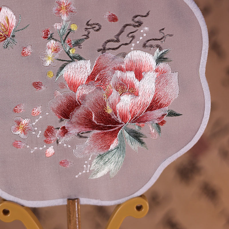 Exquisite Dual-Sided Embroidered Round Fan - Ancient Style Decorative Hand Fan