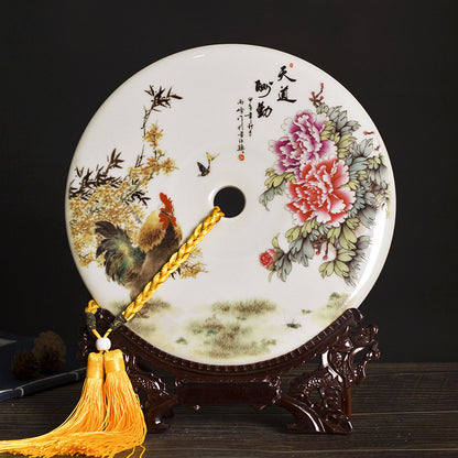 Chinese Ceramic Wall/Table Decor - Jingdezhen Porcelain with Stand (11 Auspicious Designs, 26cm Diameter, 30cm Height with Base)