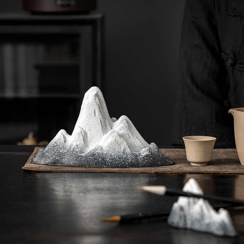 Ceramic Snow Mountain Miniature - Zen Home Decor for Tabletop & Aquarium (Handcrafted Chinese-Style Landscape)