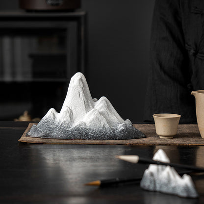 Ceramic Snow Mountain Miniature - Zen Home Decor for Tabletop & Aquarium (Handcrafted Chinese-Style Landscape)