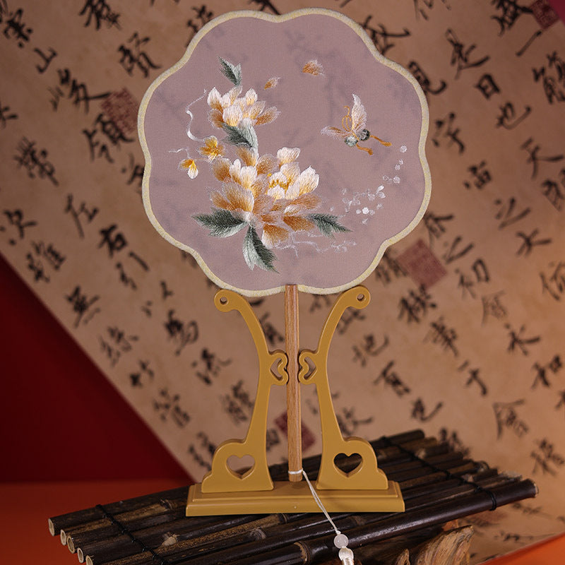 Exquisite Dual-Sided Embroidered Round Fan - Ancient Style Decorative Hand Fan