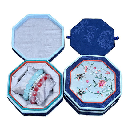 Octagonal Embroidered Jewelry Box – Traditional Chinese Brocade Bracelet & Bangle Storage Case