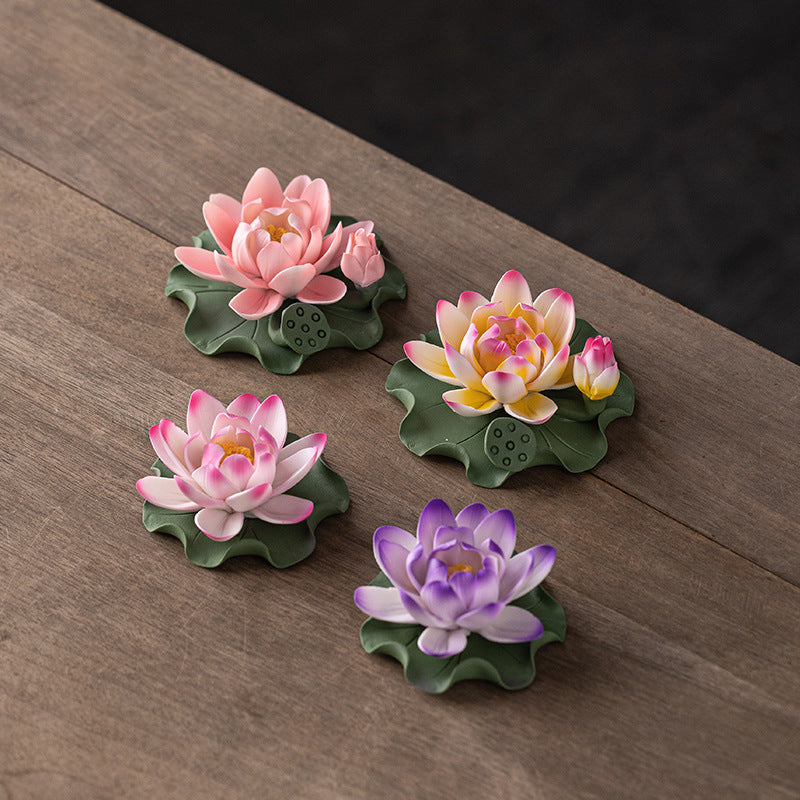 Handmade Ceramic Lotus Incense Holder - Zen Home Decor with Incense Slot, Tea Table & Altar Decoration
