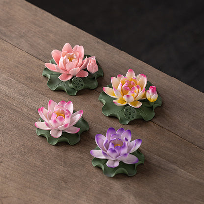 Handmade Ceramic Lotus Incense Holder - Zen Home Decor with Incense Slot, Tea Table & Altar Decoration