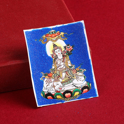 Hand-Painted Gold-Traced Thangka with Cinnabar Rough Sand - Eight Protectors Design