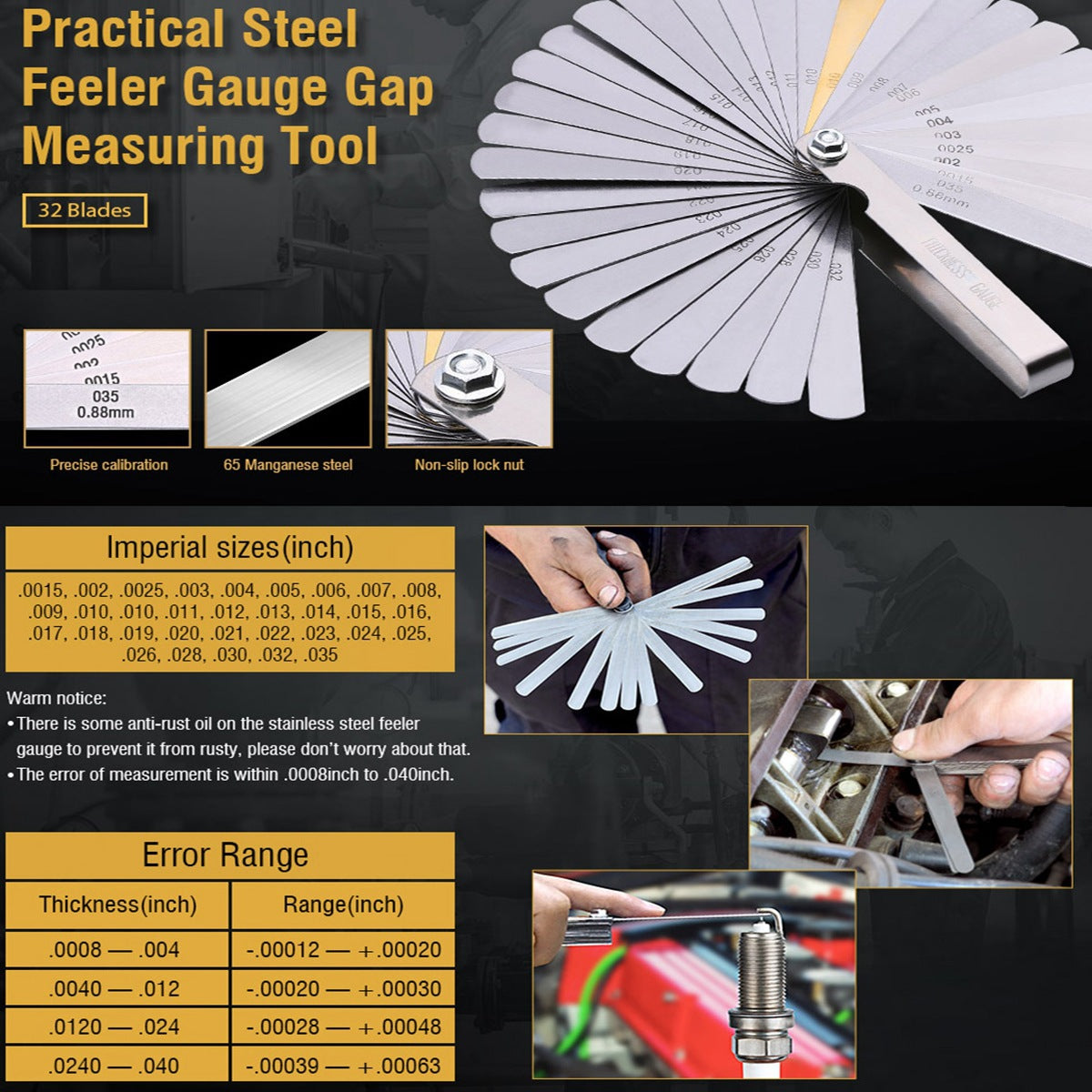 32-Piece Stainless Steel Guitar String Feeler Gauge Set – Precision Tool for String Height Measurement