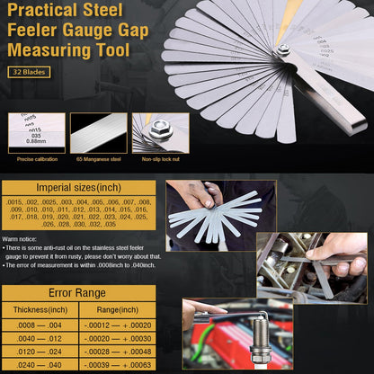 32-Piece Stainless Steel Guitar String Feeler Gauge Set – Precision Tool for String Height Measurement