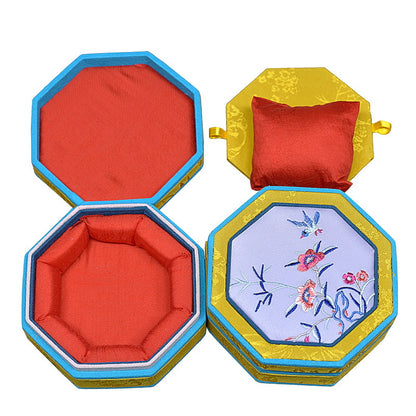 Octagonal Embroidered Jewelry Box – Traditional Chinese Brocade Bracelet & Bangle Storage Case