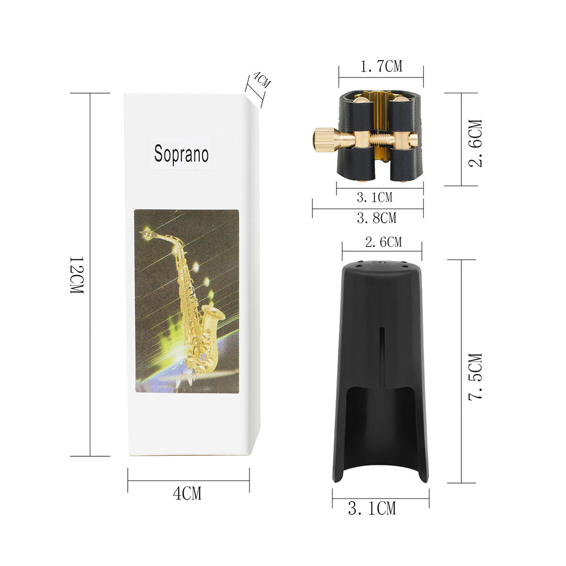 Professional Soprano Saxophone Mouthpiece Kit - Ligature, Cap & Protective Case (Sax Accessories for Alto/Tenor Compatibility)
