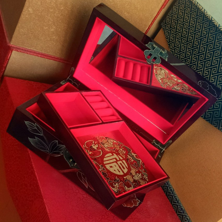 Lacquer Jewelry Box - Wooden Jewelry Organizer with Spacious Drawers, Perfect Gift for Women, Elegant Jewelry Storage Box for Birthday/Anniversary/Housewarming Present