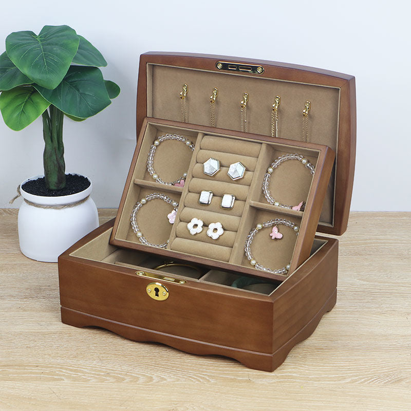 Solid Wood Lockable European Jewelry Box - Vintage Decorative Storage Case