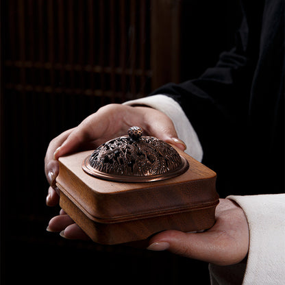 Walnut Wood Incense Burner – Round Shape Natural Wooden Incense Holder for Home & Tea Room