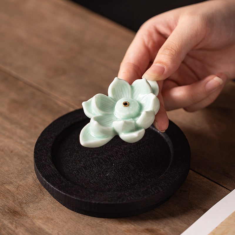 Lotus Ceramic Incense Holder - Zen Meditation Stick Incense Burner for Home & Tea Table (With Stable Base)