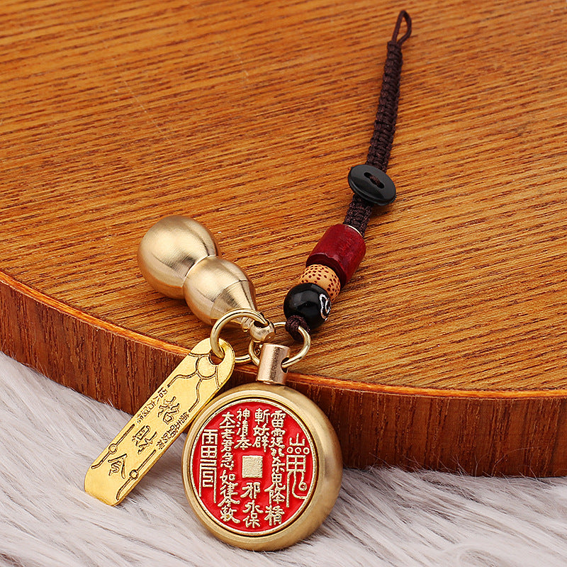 Brass mountain ghost flower coin and Wu Xing Ba Gua keychain for men and women