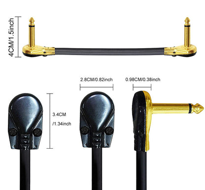 Flat Patch Cable for Guitar Pedals - Noise-Reducing 6.35mm Connector (15cm/30cm, Black/Silver/Gold)