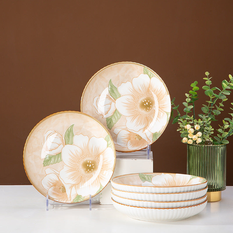 Camellia Ceramic Dinnerware Set - Japanese Style Tableware (11.8cm Rice Bowl, 20.3cm Plate, 23cm Chopsticks)