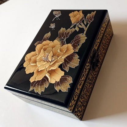 Chinese Red Lacquer & Gold Jewelry Case - Feng Shui Wooden Jewelry Organizer with Spacious Drawers, Elegant Gift Box for Women (Birthday/Anniversary/Wedding Present)