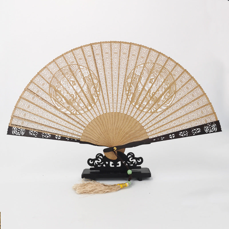 Handcrafted 7 Inch Burmese Wood Folding Fan - Traditional Suzhou Sandalwood Artistry