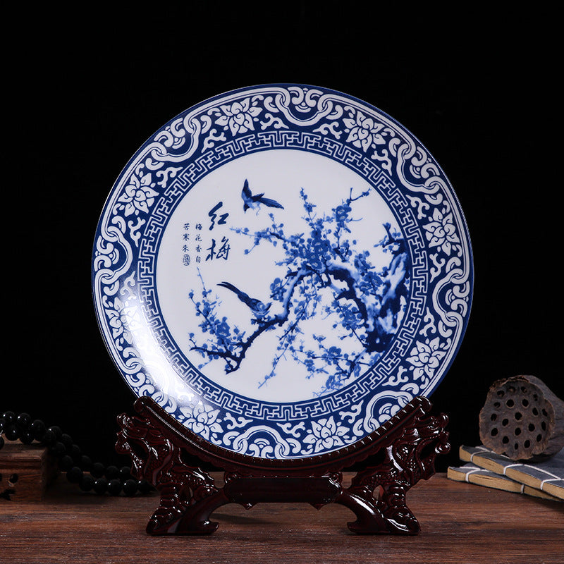 Jingdezhen Blue & White Porcelain Plates - Hand-Painted Chinese Decor (25cm Diameter, 16 Classic Designs, 1000g)