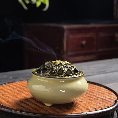 Beautiful Ice-Crack Porcelain Incense Burner with Pottery Plate for Relaxation and Meditation