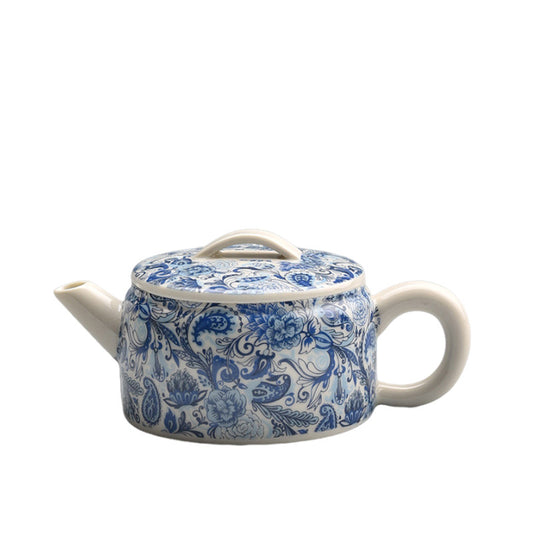 Blue & White Hanwa Teapot - Plant Ash Glaze Ceramic with Wisteria Pattern (3 Sizes: 100ml/150ml/250ml)