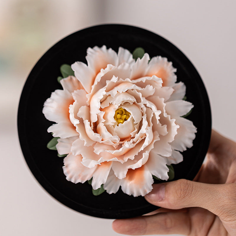 Handmade Ceramic Peony Flower Decor - Realistic Desktop & Car Ornament with Perfume Function