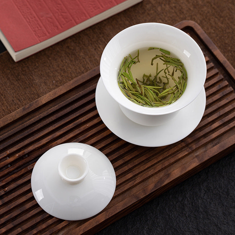 Dehua Blanc de Chine Three-Element Gaiwan - Mutton Fat Jade Porcelain Gongfu Tea Bowl with Lid & Saucer