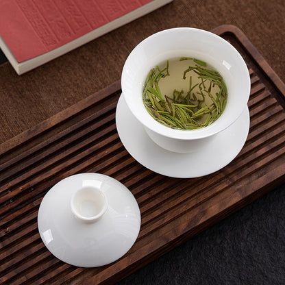 Dehua Blanc de Chine Three-Element Gaiwan - Mutton Fat Jade Porcelain Gongfu Tea Bowl with Lid & Saucer