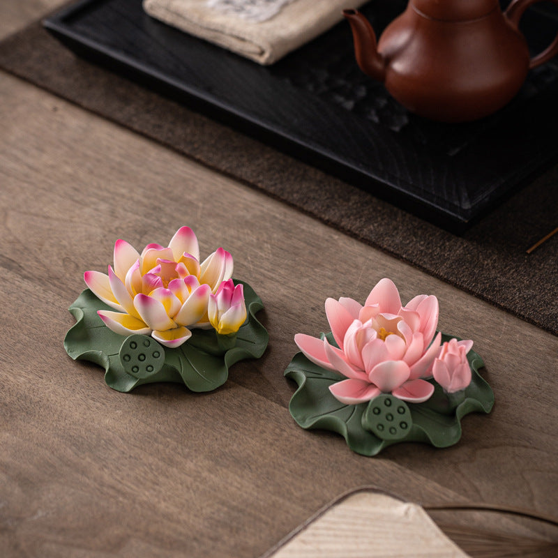 Handmade Ceramic Lotus Incense Holder - Zen Home Decor with Incense Slot, Tea Table & Altar Decoration