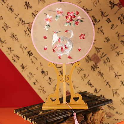 Exquisite Dual-Sided Embroidered Round Fan - Ancient Style Decorative Hand Fan