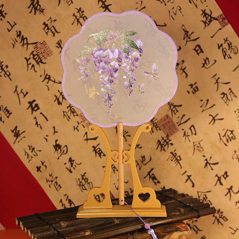 Exquisite Dual-Sided Embroidered Round Fan - Ancient Style Decorative Hand Fan