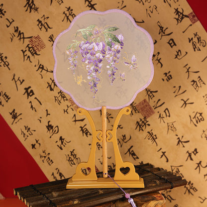 Exquisite Dual-Sided Embroidered Round Fan - Ancient Style Decorative Hand Fan
